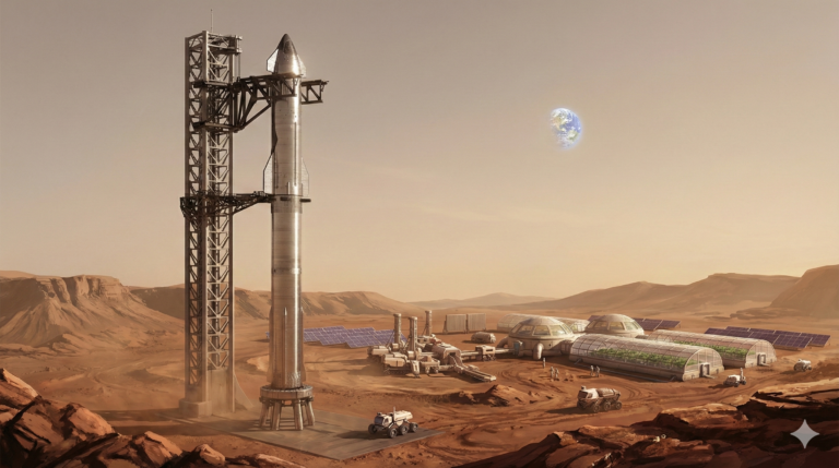 Starship колонизация Марса на стартовой площадке.